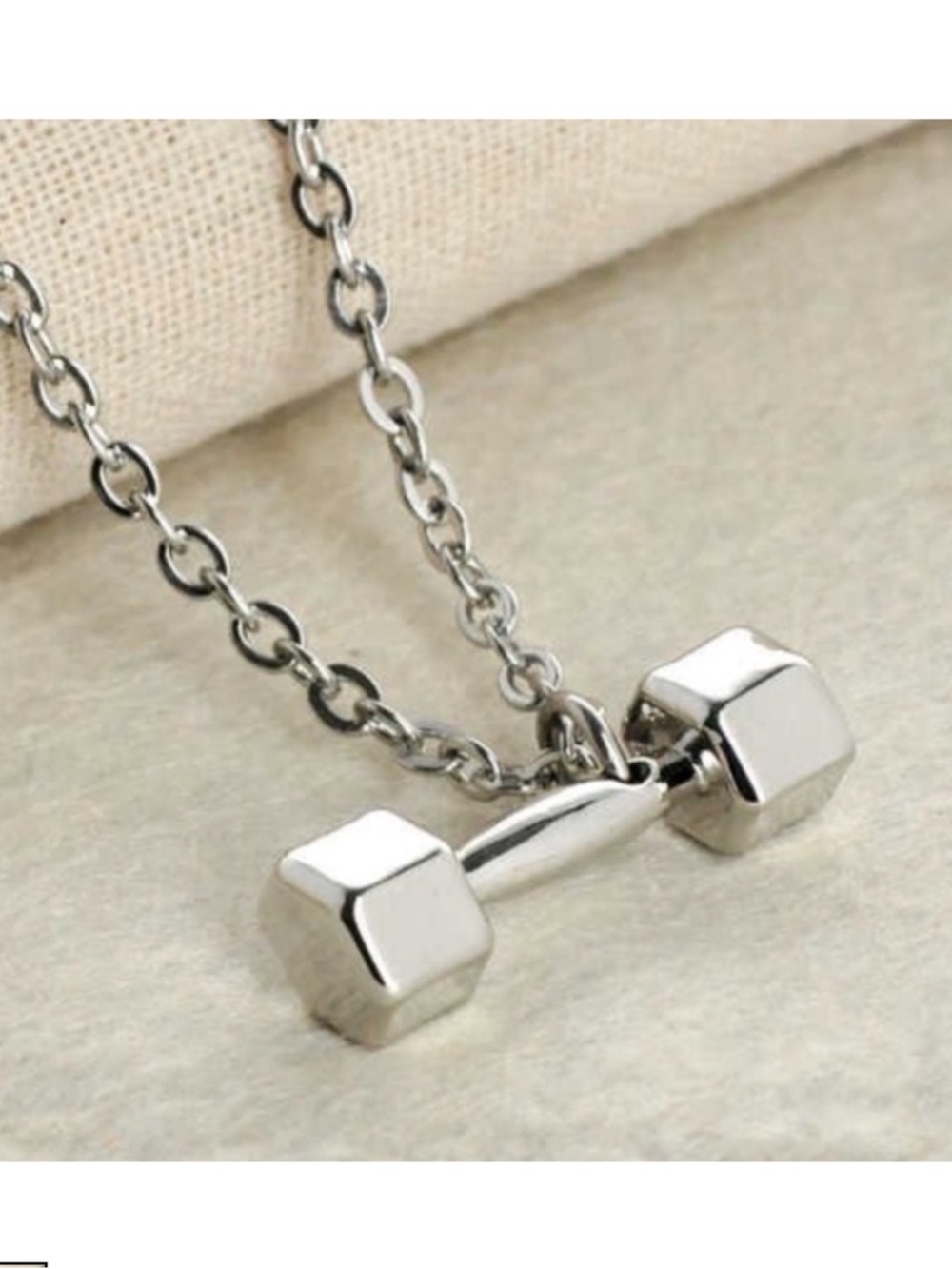 Silver Dumbbell Pendant Necklace - Fitness Charm